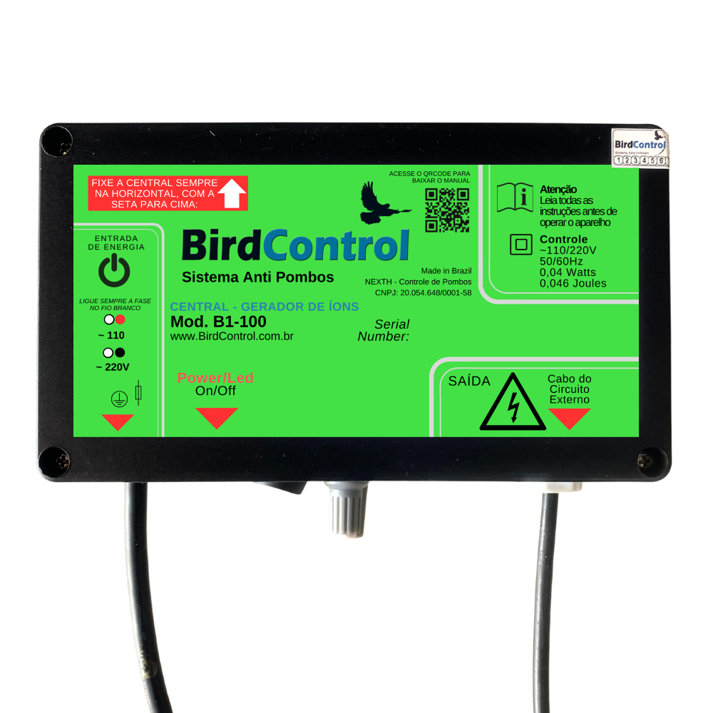 Repelente de Pombos Bird Control - Modelo B1-100 - Até 100m² ou 100m Lineares
